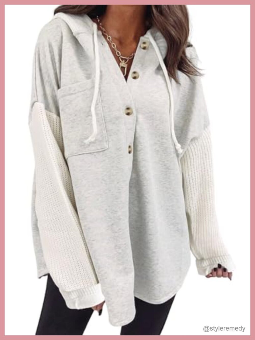 Oversized Button Hooded Sweatshirt Loose Fit Casual Long Sleeve Top